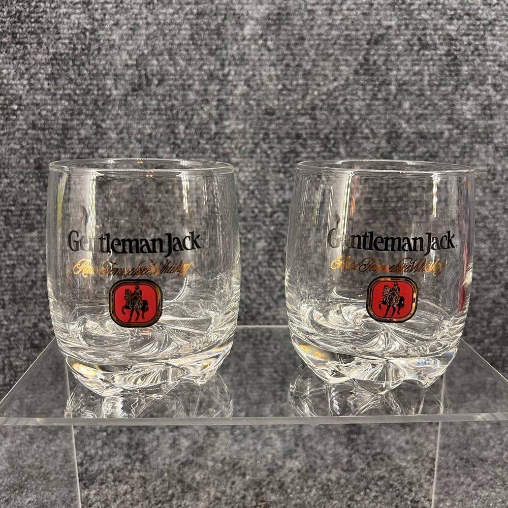 Jack Daniel Gentleman Jack Swirl Bottom 2 Tennessee Whiskey Glasses Red Horseman
